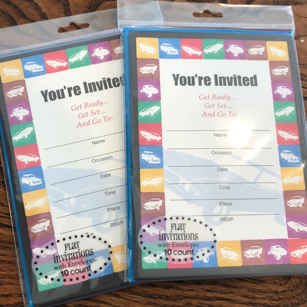 Car invites - flat invitations with envelopes - 2 sets of 10 each - New
